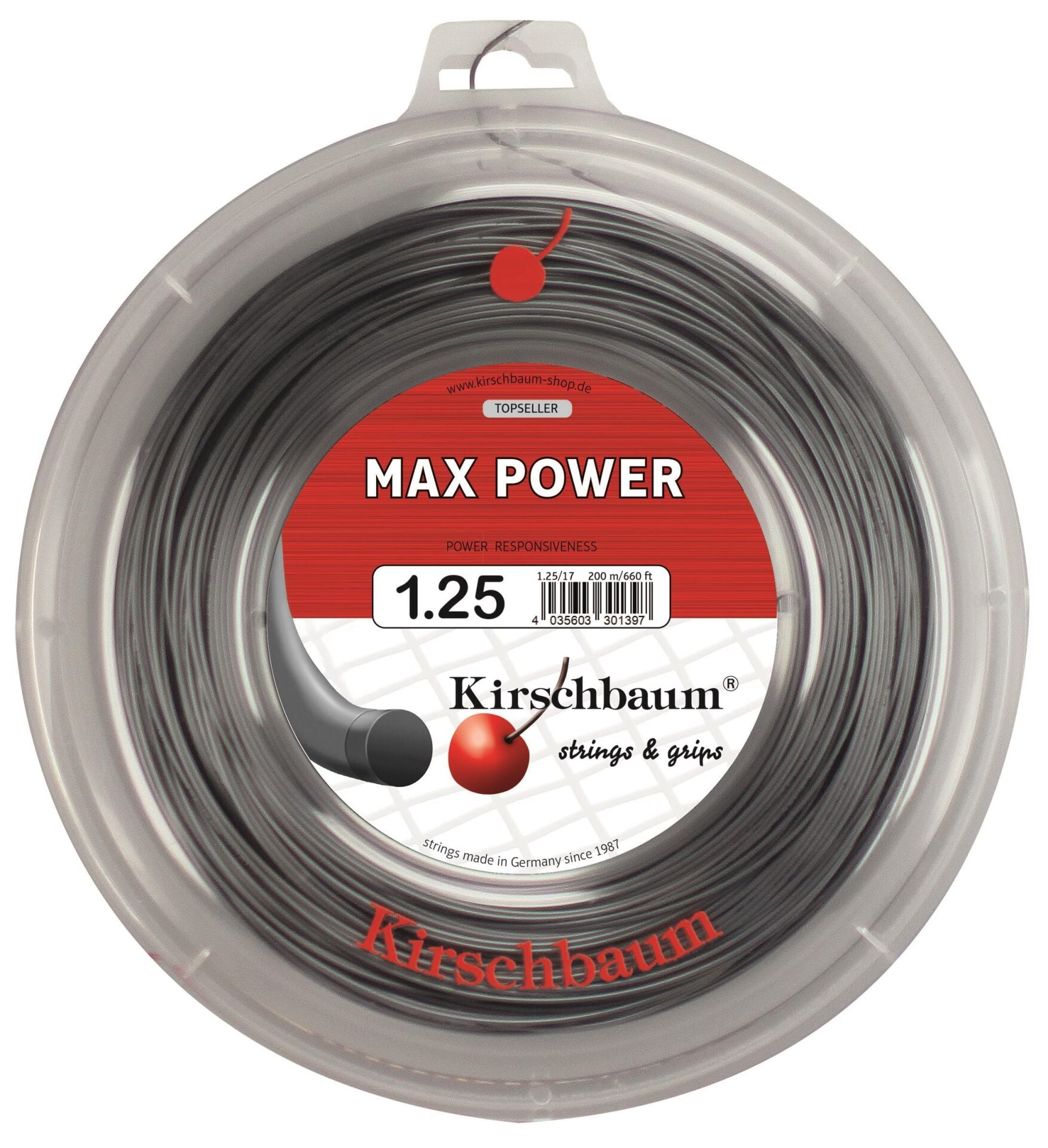Kirschbaum 200M Reel Max Power 1,25 Antrasit Tenis Rulo Kordaj