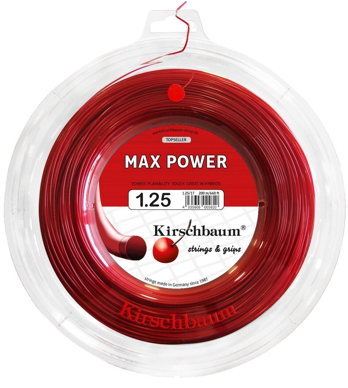 Kirschbaum 200M Reel Max Power 1,25 Kırmızı Tenis Rulo Kordaj